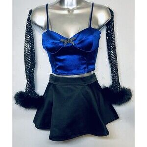 Women’s Blue & Black Sparkly Festival Outfit Size Xsmall Upcycled Rave 4 Piece